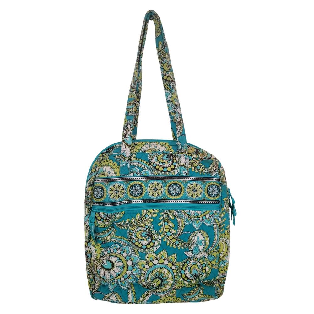 Vera‎ Bradley Peacock Print Tall Tote Bag Paisley Floral Blue Green Quilted